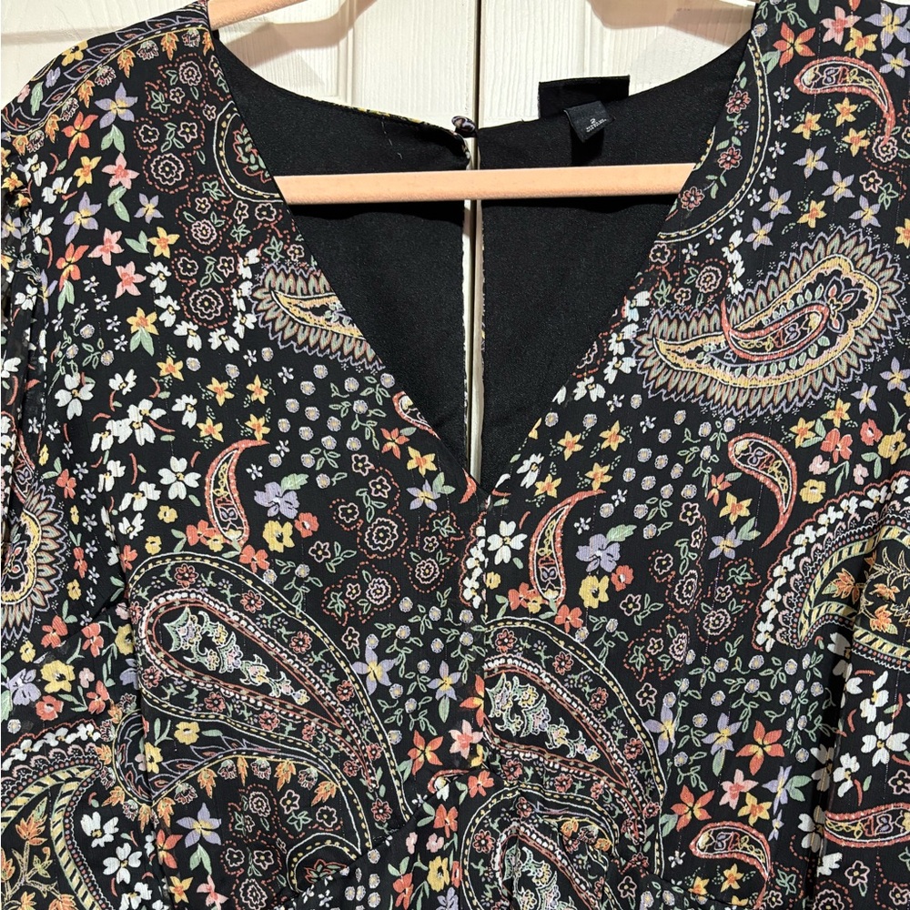 torrid Black Paisley Floral Long-Sleeve A-Line Dress - Picture 5 of 9